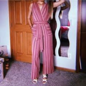 Monteau Los Angeles Rust Striped Jumpsuit Size XS.